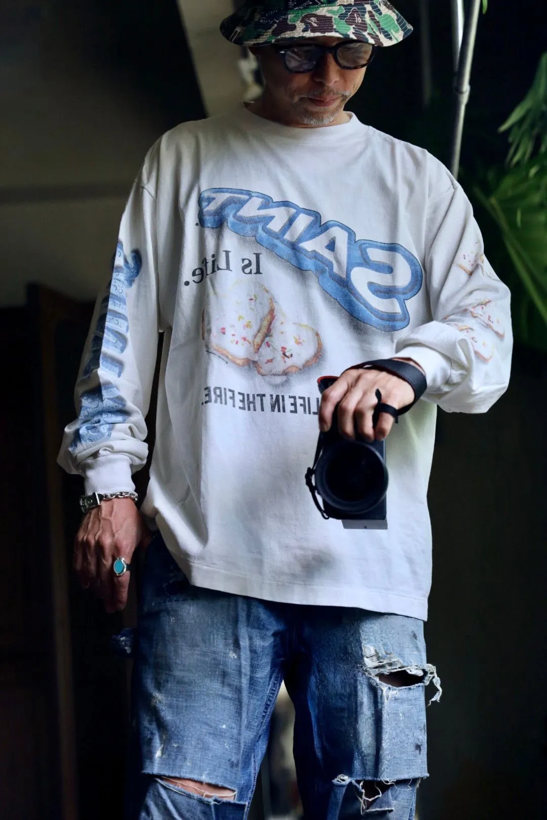 SAINT Mxxxxxx HEART COOKIES L/S TEE/WHT Love Oreo printed long sleeves Off-white S-XL Customized co-branded main mark/wash mark Correct version Ready-made garments washed and distressed VINTAGE feeling Top-notch printing technology Perfect restoration
